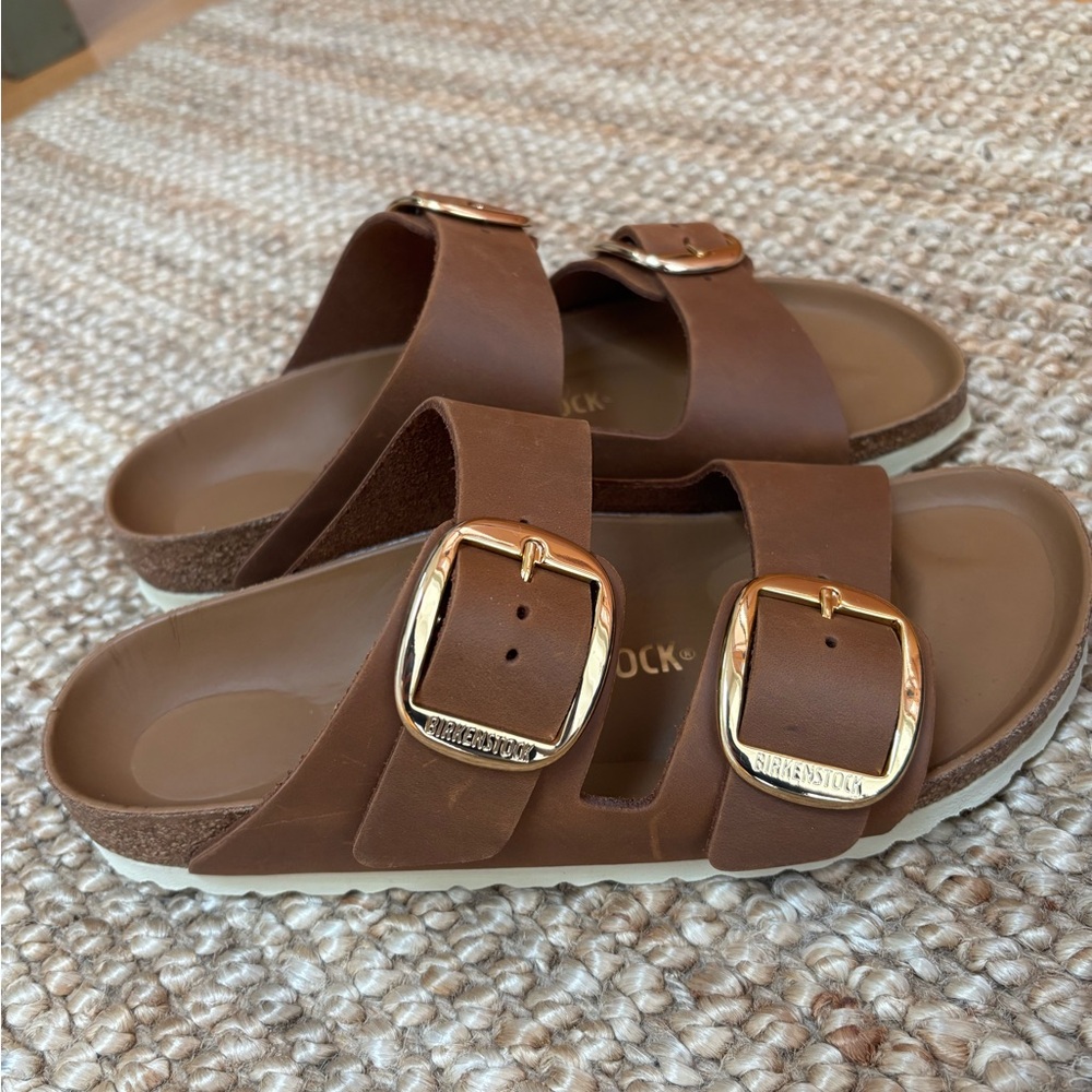 Brown Sandals with Gold Buckles